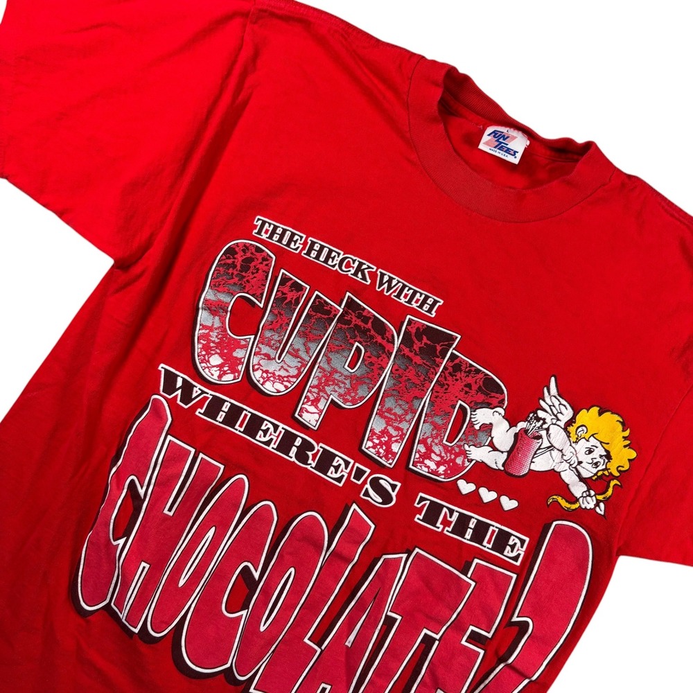 VTG Single Stich Cupid T-Shirt Mens L Red 90s USA Funny Kitschy Valentines Day